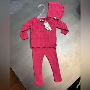 Baby girls hot pink 3 piece knit pointelle set
